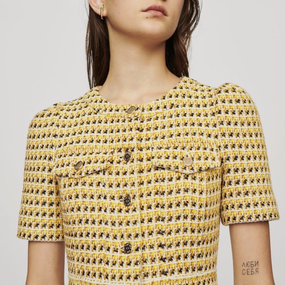 maje yellow tweed dress
